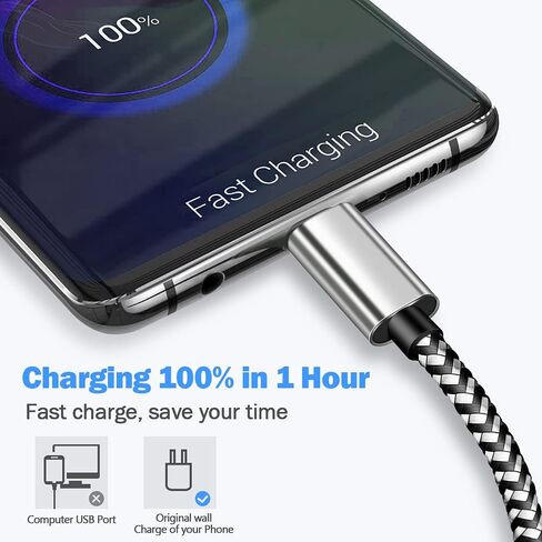 كابل USB C بطول 10 أقدام 2 حزمة من النوع C سلك شاحن الهاتف لهاتف Samsung Galaxy A01 A02s A10e A11 A12 A21 A32 A42 A50 A51 A52 S9 S10 S20 FE Note 20 Ultra S21، Moto G Stylus Power G7 G6 Z4، LG Stylo 6 G7 G8 Thinq in Kuwait
