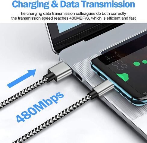 كابل USB C بطول 10 أقدام 2 حزمة من النوع C سلك شاحن الهاتف لهاتف Samsung Galaxy A01 A02s A10e A11 A12 A21 A32 A42 A50 A51 A52 S9 S10 S20 FE Note 20 Ultra S21، Moto G Stylus Power G7 G6 Z4، LG Stylo 6 G7 G8 Thinq in Kuwait