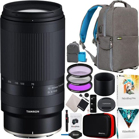 تامرون عدسة 70-300 ملم F/4.5-6.3 Di III RXD لكاميرا نيكون Z-Mount كاملة الاطار وكاميرا APS-C بدون مراة A047 مع شنطة ظهر ديكو جير للتصوير الفوتوغرافي + مجموعة فلتر + برامج وملحقات in Saudi Arabia