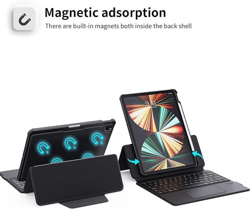 I والك حافظة كيبورد متوافقة مع ايباد برو 11 انش (الجيل الخامس، الجيل الرابع/الثالث) مع حامل قلم وحافظة قابلة للفصل ولوحة مفاتيح لاسلكية in Kuwait