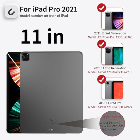 I والك حافظة كيبورد متوافقة مع ايباد برو 11 انش (الجيل الخامس، الجيل الرابع/الثالث) مع حامل قلم وحافظة قابلة للفصل ولوحة مفاتيح لاسلكية in Kuwait