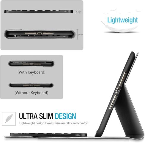 كيبورد كايس لجهاز ايباد 9.7 (الطراز القديم) الجيل السادس 2018 / الجيل الخامس 2017 مع حامل قلم، رفيع وخفيف الوزن كايس مع كيبورد لاسلكي قابل للفصل مغناطيسيا لجهاز ايباد 6 وايباد 5 من برو كايس - اسود in Kuwait
