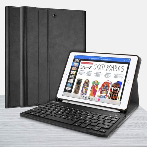 كيبورد كايس لجهاز ايباد 9.7 (الطراز القديم) الجيل السادس 2018 / الجيل الخامس 2017 مع حامل قلم، رفيع وخفيف الوزن كايس مع كيبورد لاسلكي قابل للفصل مغناطيسيا لجهاز ايباد 6 وايباد 5 من برو كايس - اسود in Kuwait