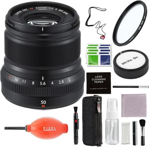 حزمة عدسة Fujifilm Fujinon XF50mmF2 R WR (فضية) مع ملحقات متقدمة وحزمة سفر | عدسة فوجي اكس اف 50 ملم in Saudi Arabia