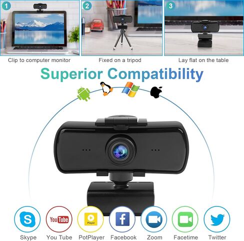 كاميرا ويب عالية الدقة USB كاميرا ويب 1080p 30 إطارًا في الثانية كاميرا ويب كاميرا فيديو صوت ستيريو واضح HD تصحيح الضوء التوصيل والتشغيل للكمبيوتر/الكمبيوتر المحمول/MacBook/الكمبيوتر in Kuwait