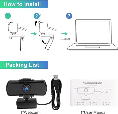 كاميرا ويب عالية الدقة USB كاميرا ويب 1080p 30 إطارًا في الثانية كاميرا ويب كاميرا فيديو صوت ستيريو واضح HD تصحيح الضوء التوصيل والتشغيل للكمبيوتر/الكمبيوتر المحمول/MacBook/الكمبيوتر in Kuwait