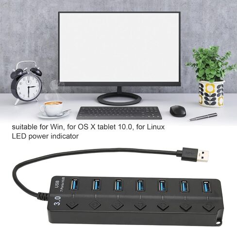 Zyyini USB Hub، 7 منافذ USB3.0 Hub، موزع بيانات USB فائق النحافة، نقل عالي السرعة 5 جيجابت في الثانية، لنظام التشغيل Windows، لنظام التشغيل X 10.0، لنظام التشغيل Linux، محرك الأقراص الصلبة المحمول، قارئ البطاقات، سماعة الرأس (أسود) in Kuwait