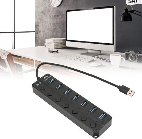 Zyyini USB Hub، 7 منافذ USB3.0 Hub، موزع بيانات USB فائق النحافة، نقل عالي السرعة 5 جيجابت في الثانية، لنظام التشغيل Windows، لنظام التشغيل X 10.0، لنظام التشغيل Linux، محرك الأقراص الصلبة المحمول، قارئ البطاقات، سماعة الرأس (أسود) in Kuwait