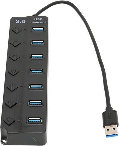 Zyyini USB Hub، 7 منافذ USB3.0 Hub، موزع بيانات USB فائق النحافة، نقل عالي السرعة 5 جيجابت في الثانية، لنظام التشغيل Windows، لنظام التشغيل X 10.0، لنظام التشغيل Linux، محرك الأقراص الصلبة المحمول، قارئ البطاقات، سماعة الرأس (أسود) in Kuwait