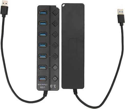 Zyyini USB Hub، 7 منافذ USB3.0 Hub، موزع بيانات USB فائق النحافة، نقل عالي السرعة 5 جيجابت في الثانية، لنظام التشغيل Windows، لنظام التشغيل X 10.0، لنظام التشغيل Linux، محرك الأقراص الصلبة المحمول، قارئ البطاقات، سماعة الرأس (أسود) in Kuwait