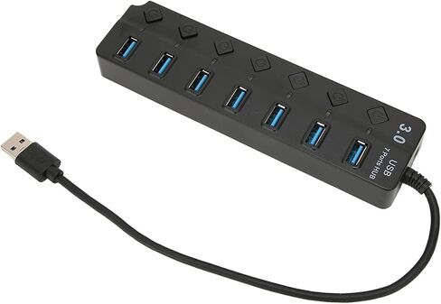 Zyyini USB Hub، 7 منافذ USB3.0 Hub، موزع بيانات USB فائق النحافة، نقل عالي السرعة 5 جيجابت في الثانية، لنظام التشغيل Windows، لنظام التشغيل X 10.0، لنظام التشغيل Linux، محرك الأقراص الصلبة المحمول، قارئ البطاقات، سماعة الرأس (أسود) in Kuwait