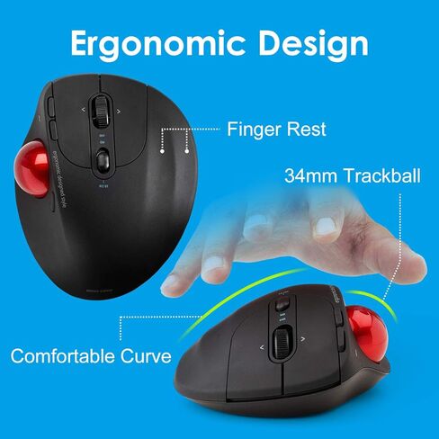 SANWA Dual Mode (Bluetooth 5.0 + 2.4G Wireless) Ergonomic Trackball Mouse, Optical Rollerball Mice, Programmable Buttons, Adjustable DPI, 5 Buttons, Compatible with MacBook, Windows, macOS, Android in Kuwait