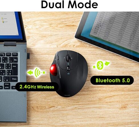 SANWA Dual Mode (Bluetooth 5.0 + 2.4G Wireless) Ergonomic Trackball Mouse, Optical Rollerball Mice, Programmable Buttons, Adjustable DPI, 5 Buttons, Compatible with MacBook, Windows, macOS, Android in Kuwait