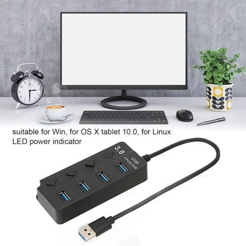 موزع USB 3.0 4 منافذ، 4 منافذ USB3.0، نقل بسرعة 5 جيجابت في الثانية بسرعة 480 ميجابايت في الثانية ونقل بسرعة 12 ميجابايت في الثانية، مؤشر LED يظهر حالة الطاقة، مفتاح مستقل مناسب لنظام Win OS X in Saudi Arabia