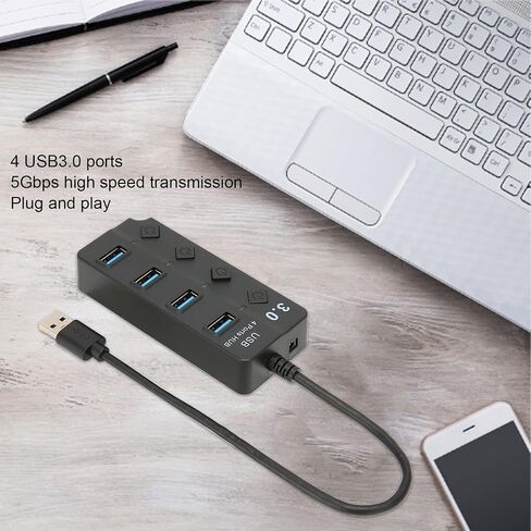 موزع USB 3.0 4 منافذ، 4 منافذ USB3.0، نقل بسرعة 5 جيجابت في الثانية بسرعة 480 ميجابايت في الثانية ونقل بسرعة 12 ميجابايت في الثانية، مؤشر LED يظهر حالة الطاقة، مفتاح مستقل مناسب لنظام Win OS X in Saudi Arabia
