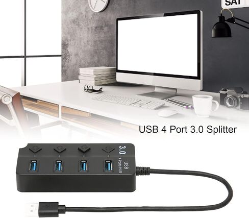 موزع USB 3.0 4 منافذ، 4 منافذ USB3.0، نقل بسرعة 5 جيجابت في الثانية بسرعة 480 ميجابايت في الثانية ونقل بسرعة 12 ميجابايت في الثانية، مؤشر LED يظهر حالة الطاقة، مفتاح مستقل مناسب لنظام Win OS X in Saudi Arabia