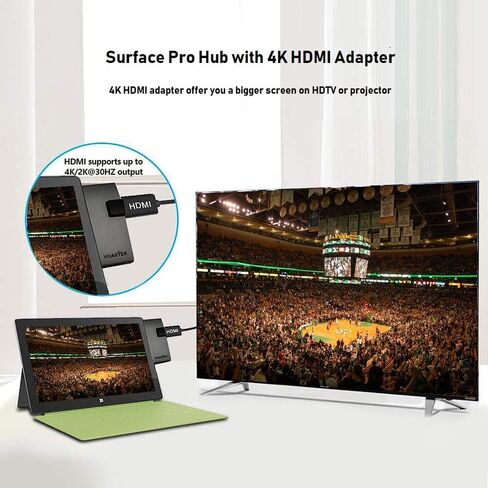 مايكروسوفت سيرفس برو هاب ، محول VOASTEK Surface Pro مع توسيع USB 3.0 ، ميني DP إلى 4K HDMI ، منفذ RJ45 LAN و SD/Micro SD فتحات بطاقة قارئ متوافق مع مايكروسوفت سيرفس برو 5 / برو 6 in Kuwait