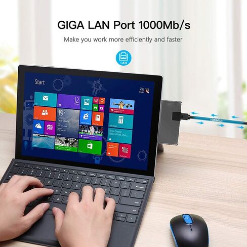 مايكروسوفت سيرفس برو هاب ، محول VOASTEK Surface Pro مع توسيع USB 3.0 ، ميني DP إلى 4K HDMI ، منفذ RJ45 LAN و SD/Micro SD فتحات بطاقة قارئ متوافق مع مايكروسوفت سيرفس برو 5 / برو 6 in Kuwait