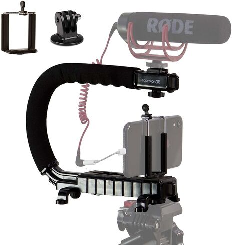 مثبت كاميرا Cam Caddy Scorpion Jr - مقبض هاتف ذكي قابل للطي لجميع كاميرات DSLR وGoPro والهواتف المحمولة مع حذاء بارد مدمج ومقبض تثبيت ملولب 1/4-20 - أسود in Kuwait