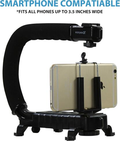 مثبت كاميرا Cam Caddy Scorpion Jr - مقبض هاتف ذكي قابل للطي لجميع كاميرات DSLR وGoPro والهواتف المحمولة مع حذاء بارد مدمج ومقبض تثبيت ملولب 1/4-20 - أسود in Kuwait