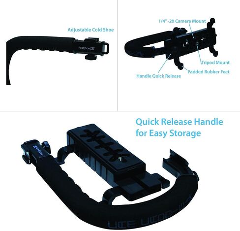 مثبت كاميرا Cam Caddy Scorpion Jr - مقبض هاتف ذكي قابل للطي لجميع كاميرات DSLR وGoPro والهواتف المحمولة مع حذاء بارد مدمج ومقبض تثبيت ملولب 1/4-20 - أسود in Kuwait