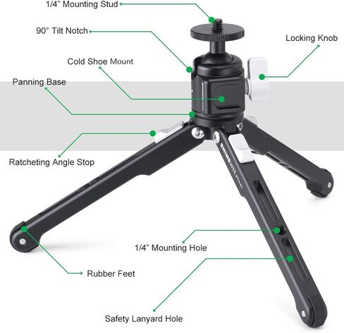 Mini Tripod for Camera,Cell Phone,Webcam Gopro DJI Mount on Table Stand,Ball Head with Cold Shoe Interface for MIC or Light Source Mount Black in Kuwait