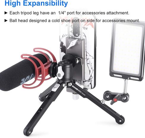 Mini Tripod for Camera,Cell Phone,Webcam Gopro DJI Mount on Table Stand,Ball Head with Cold Shoe Interface for MIC or Light Source Mount Black in Kuwait