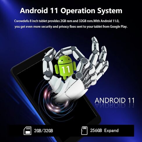 CWOWDEFU Tablet 8 Inch Android 11,WiFi 5G + AX WiFi 6,Dual Camera 5MP+8MP,800x1280 IPS HD,2GB RAM 32GB ROM TF Expansion 256GB,Quad-Core A133, Bluetooth 5.0 (Black) in Kuwait