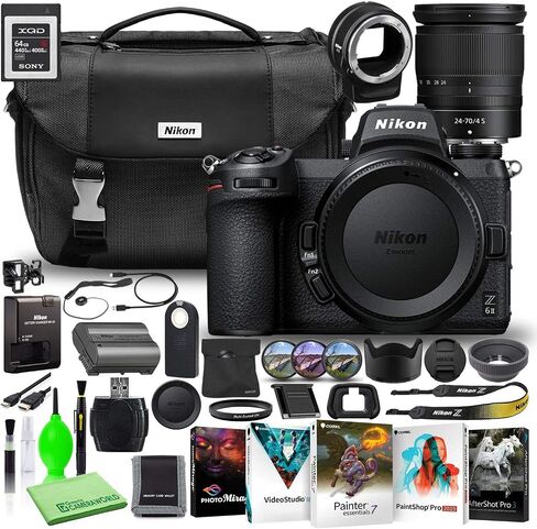 Nikon Z 6II 24.5MP Mirrorless Digital Camera with 24-70mm Lens (1663) USA Model Deluxe Bundle with Sony 64GB XQD Memory Card + Nikon FTZ Adapter + Nikon Camera Bag + Editing Software + More in Saudi Arabia