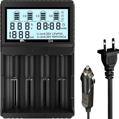 IMREN 18650 Battery Charger, Smart Universal Fast 21700 Charger LCD Display for Rechargeable Batteries Ni-MH Ni-CD AA AAA C Li-ion LiFePO4 IMR 18650 18350 18500 20700 21700 26650 - Includes Car Adap in Kuwait