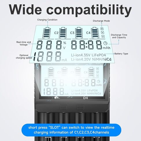 IMREN 18650 Battery Charger, Smart Universal Fast 21700 Charger LCD Display for Rechargeable Batteries Ni-MH Ni-CD AA AAA C Li-ion LiFePO4 IMR 18650 18350 18500 20700 21700 26650 - Includes Car Adap in Kuwait
