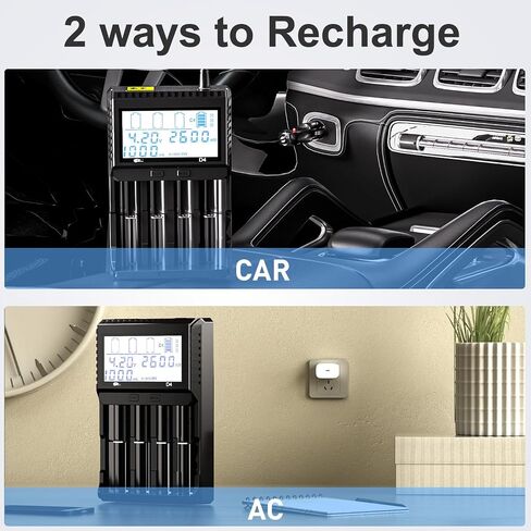 IMREN 18650 Battery Charger, Smart Universal Fast 21700 Charger LCD Display for Rechargeable Batteries Ni-MH Ni-CD AA AAA C Li-ion LiFePO4 IMR 18650 18350 18500 20700 21700 26650 - Includes Car Adap in Kuwait