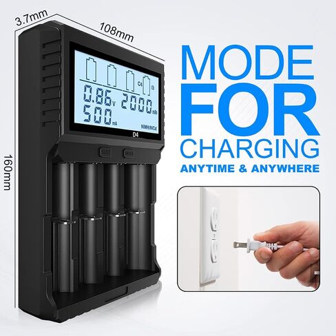 IMREN 18650 Battery Charger, Smart Universal Fast 21700 Charger LCD Display for Rechargeable Batteries Ni-MH Ni-CD AA AAA C Li-ion LiFePO4 IMR 18650 18350 18500 20700 21700 26650 - Includes Car Adap in Kuwait