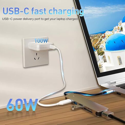 USB C HUB, USB C Adapter 6 in 1 with USB 3.0, 4K-HDMI, USB C Connection/PD, SD/TF Card Reader, Docking Station Compatible with MacBook Pro/Air Laptop and Other Type C Devices 10 in Saudi Arabia