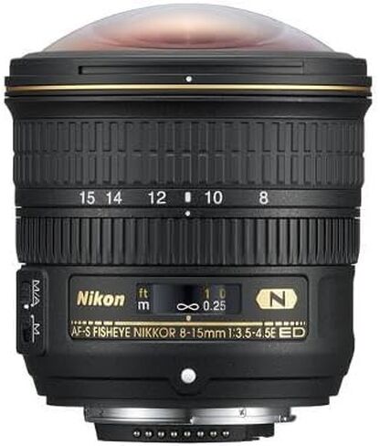 عدسة نيكون AF-S FISHEYE FX كاملة الإطار NIKKOR مقاس 8-15 مم f/3.5-4.5E ED F/4.5-29 عدسة تكبير ثابتة 20066 (متجددة) in Kuwait