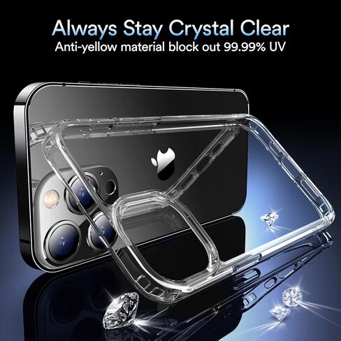 حافظة هاتف Elando Crystal Clear متوافقة مع حافظة iPhone 13 Pro، حافظة هاتف رفيعة مقاومة للصدمات بدرجة عسكرية غير صفراء، مقاس 6.1 بوصة in Kuwait