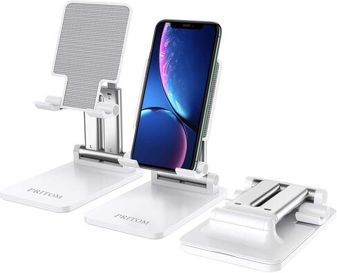 حامل تابلت PRITOM، حامل هاتف قابل للتعديل بزاوية ارتفاع للمكتب والمكتب، متوافق مع iPad والأجهزة اللوحية والهواتف الذكية (4-12 بوصة) - أبيض in Kuwait
