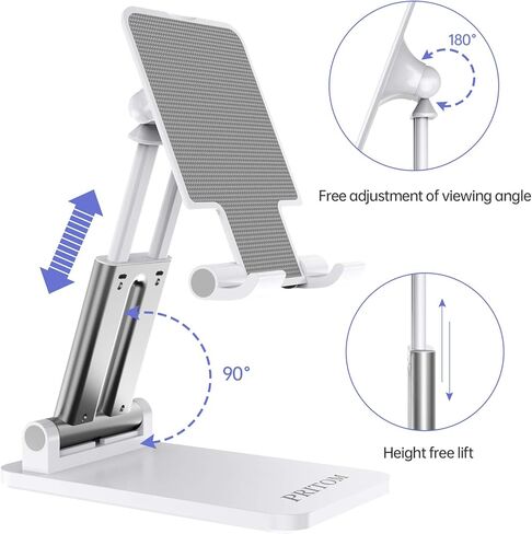 حامل تابلت PRITOM، حامل هاتف قابل للتعديل بزاوية ارتفاع للمكتب والمكتب، متوافق مع iPad والأجهزة اللوحية والهواتف الذكية (4-12 بوصة) - أبيض in Kuwait