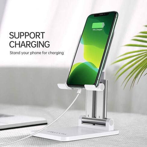 حامل تابلت PRITOM، حامل هاتف قابل للتعديل بزاوية ارتفاع للمكتب والمكتب، متوافق مع iPad والأجهزة اللوحية والهواتف الذكية (4-12 بوصة) - أبيض in Kuwait