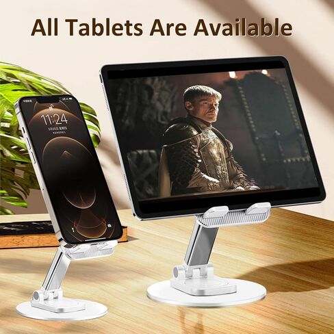 حامل تابلت PremierAdapter، حامل تابلت من الألومنيوم قابل للدوران 360 درجة، قابل للطي وقابل للتعديل، حامل هاتف محمول للمكتب متوافق مع iPad 9.7، 10.5، 12.9 Air mini، Kindle، أبيض [PA34] in Kuwait