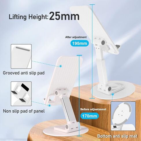 حامل تابلت PremierAdapter، حامل تابلت من الألومنيوم قابل للدوران 360 درجة، قابل للطي وقابل للتعديل، حامل هاتف محمول للمكتب متوافق مع iPad 9.7، 10.5، 12.9 Air mini، Kindle، أبيض [PA34] in Kuwait