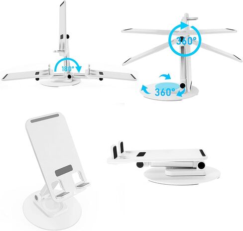 حامل تابلت PremierAdapter، حامل تابلت من الألومنيوم قابل للدوران 360 درجة، قابل للطي وقابل للتعديل، حامل هاتف محمول للمكتب متوافق مع iPad 9.7، 10.5، 12.9 Air mini، Kindle، أبيض [PA34] in Kuwait