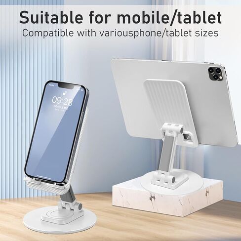 حامل تابلت PremierAdapter، حامل تابلت من الألومنيوم قابل للدوران 360 درجة، قابل للطي وقابل للتعديل، حامل هاتف محمول للمكتب متوافق مع iPad 9.7، 10.5، 12.9 Air mini، Kindle، أبيض [PA34] in Kuwait