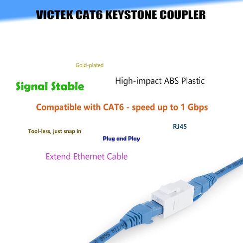 وصلات VICTEK أنثى إلى أنثى Cat6 Keystone RJ45، 10 عبوات، أبيض، تابلت in Saudi Arabia