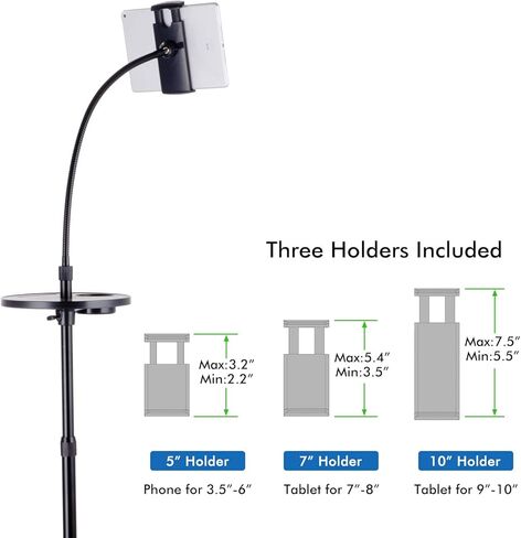 MagicHold حامل معدني لضبط ارتفاع السرير والمكتب على الأرض للهواتف الذكية اللوحية من 3 إلى 11 بوصة، متوافق مع Ipad Pro 9.7/10.5 بوصة، وIpad Air. آيباد ميني، آيفون (فضي مع صينية) in Kuwait