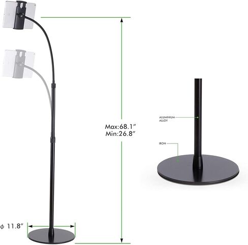 MagicHold حامل معدني لضبط ارتفاع السرير والمكتب على الأرض للهواتف الذكية اللوحية من 3 إلى 11 بوصة، متوافق مع Ipad Pro 9.7/10.5 بوصة، وIpad Air. آيباد ميني، آيفون (فضي مع صينية) in Kuwait