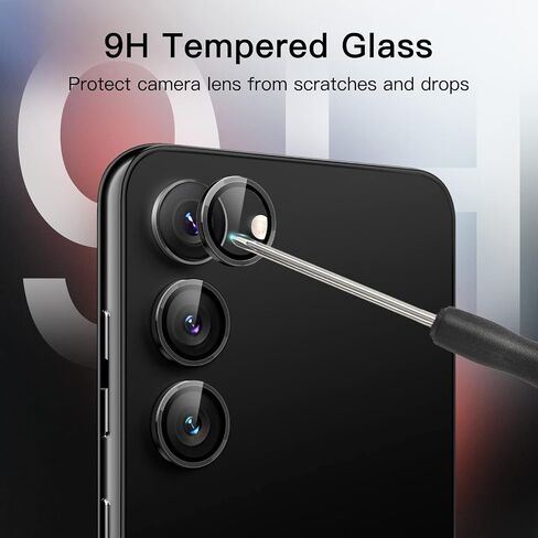 JETech Camera Lens Protector for Samsung Galaxy S23 5G 6.1-Inch / S23 Plus 5G 6.6-Inch, 9H Tempered Glass Metal Individual Ring Cover, Easy Installation Tray, HD Clear, Set of 3 (Phantom Black) in Saudi Arabia