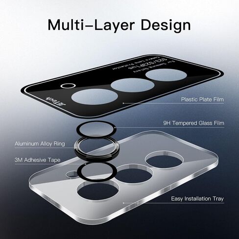 JETech Camera Lens Protector for Samsung Galaxy S23 5G 6.1-Inch / S23 Plus 5G 6.6-Inch, 9H Tempered Glass Metal Individual Ring Cover, Easy Installation Tray, HD Clear, Set of 3 (Phantom Black) in Saudi Arabia
