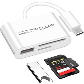 قارئ بطاقات SD، قارئ بطاقات SD USB C من بورلتر كلاب، قارئ بطاقات مايكرو اس دي تي اف، محول قارئ بطاقة ذاكرة USB C الى SD، متوافق مع ماك بوك واللاب توب وجوالات جالكسي وغيرها in Kuwait