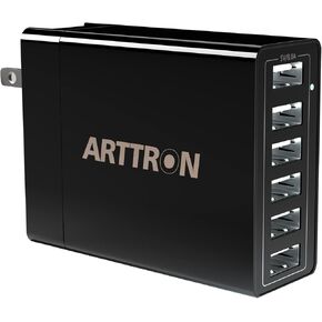 شاحن حائط، Arttron 40W 6 Port USB Charging Station، USB Wall Charger multiport and Foldable Plug for iPhone 13/12/11/XR/X/8/7/Plus، iPad Pro/Air 2/Mini، Galaxy S9/S8/S7 /S6، نوت، إل جي، إتش تي سي والمزيد. in Kuwait